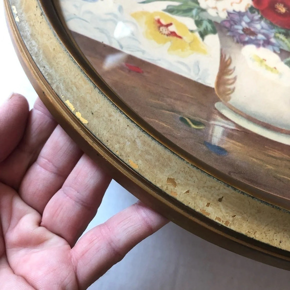 Vtg Round Frame  Floral Wall Decor - Picture 8 of 8